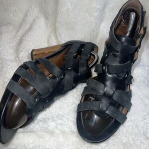 Indigo By Clarks Sandals Womens 8 M Ankle Strappy Heels 64397 Black Leather